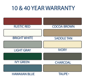 10 and 40 year warranty metal roof paint colors